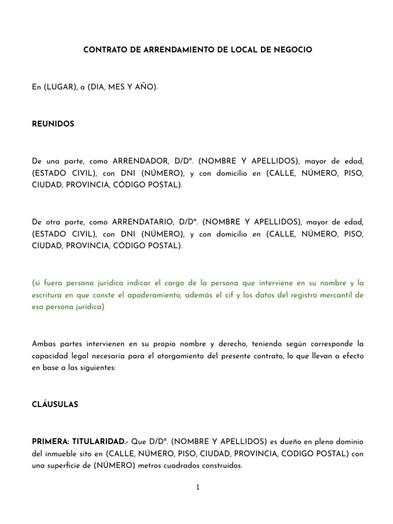Modelo de Contrato de Alquiler Local | PDF