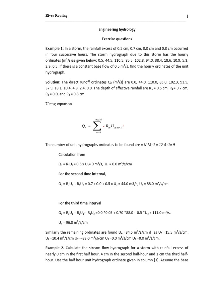 Hydrology Exercises and Solutions | PDF | Discharge (Hydrology) | Earth ...