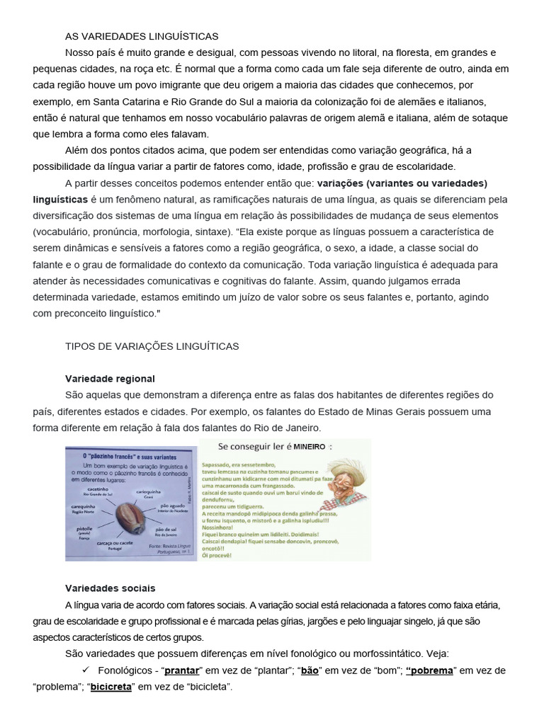 As Variedades Linguísticas | PDF | Linguística | Comunicação humana