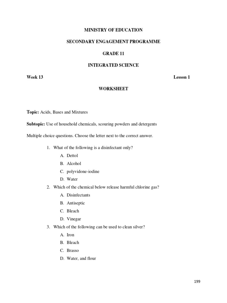 Acids, Bases & Household Chemicals Quiz | PDF | Bleach | Detergent