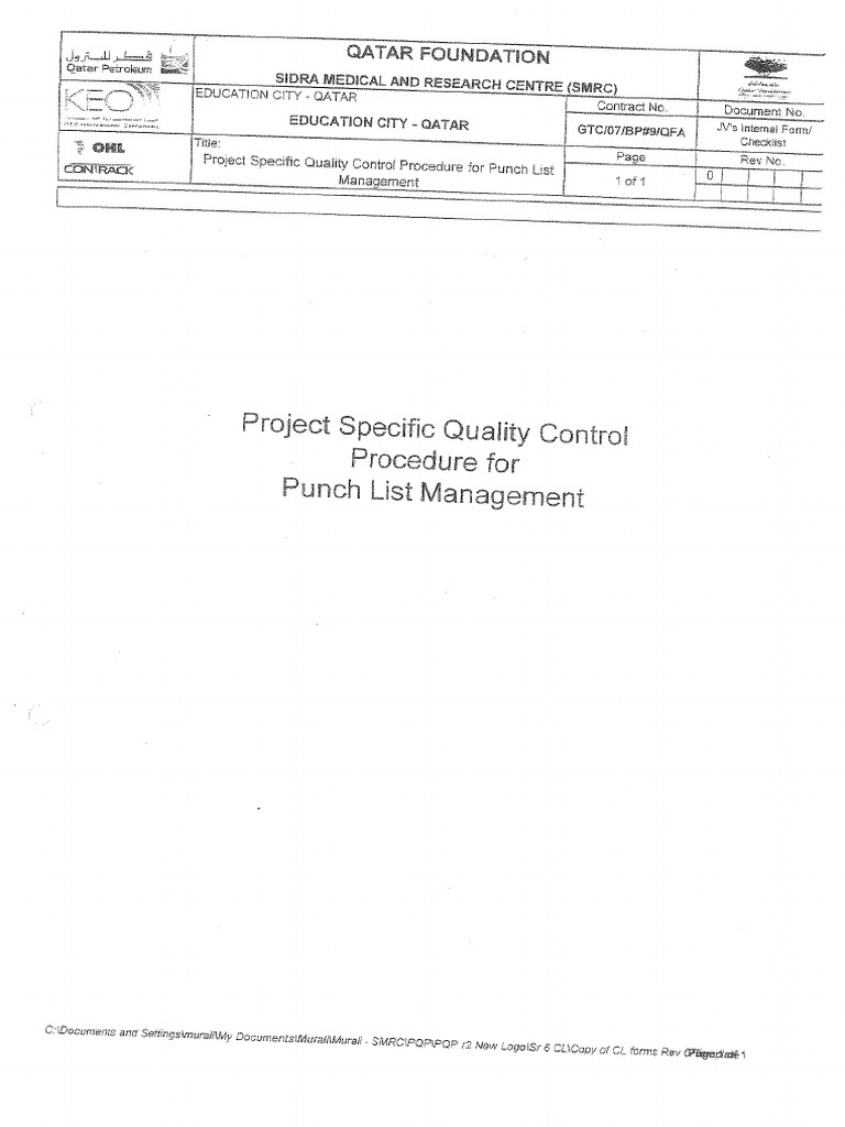 Pq21 procedure for punch list management pdf