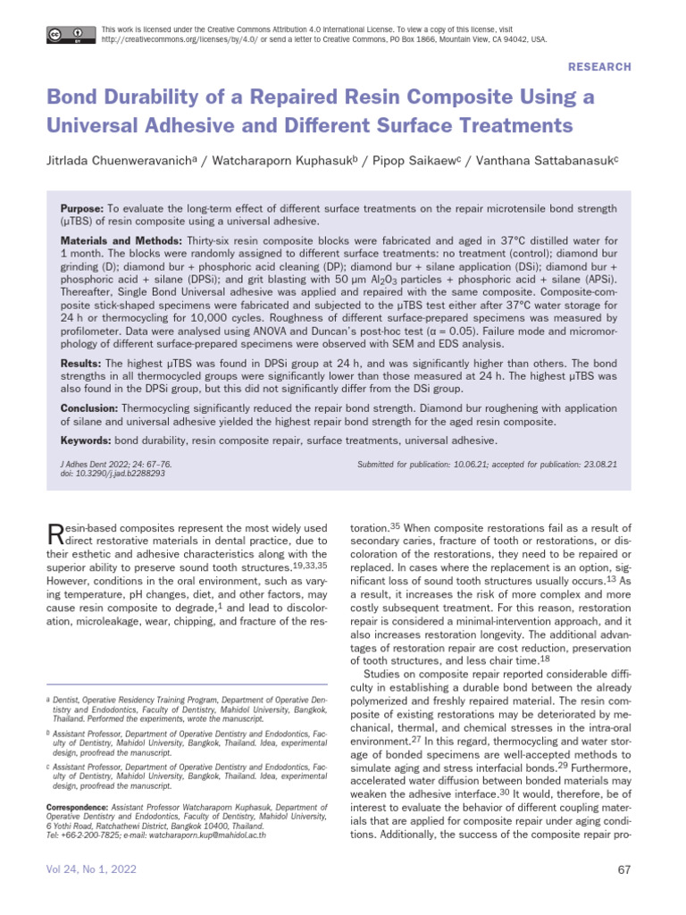 Resin Composite Repair Bond Study | PDF | Dental Composite | Adhesive