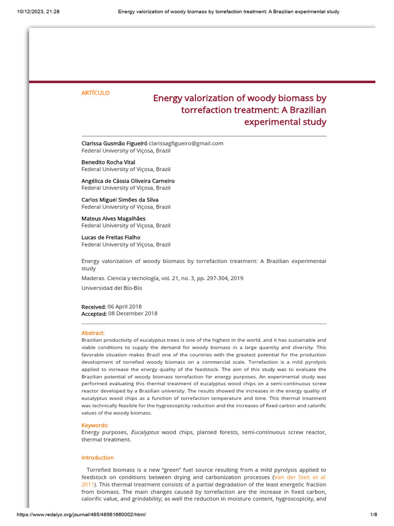 Energy Valorization of Woody Biomass by Torrefaction Treatment - A ...