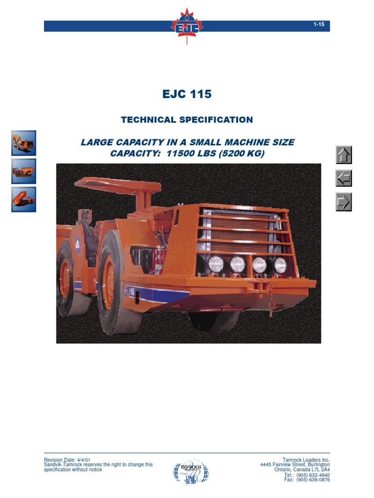 EJC 115 Loader Technical Specifications | PDF | Vehicle Technology ...