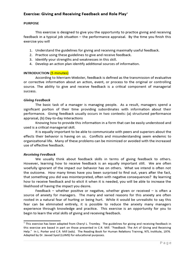 Feedback Skills: Practice & Assessment Guide | PDF | Performance ...