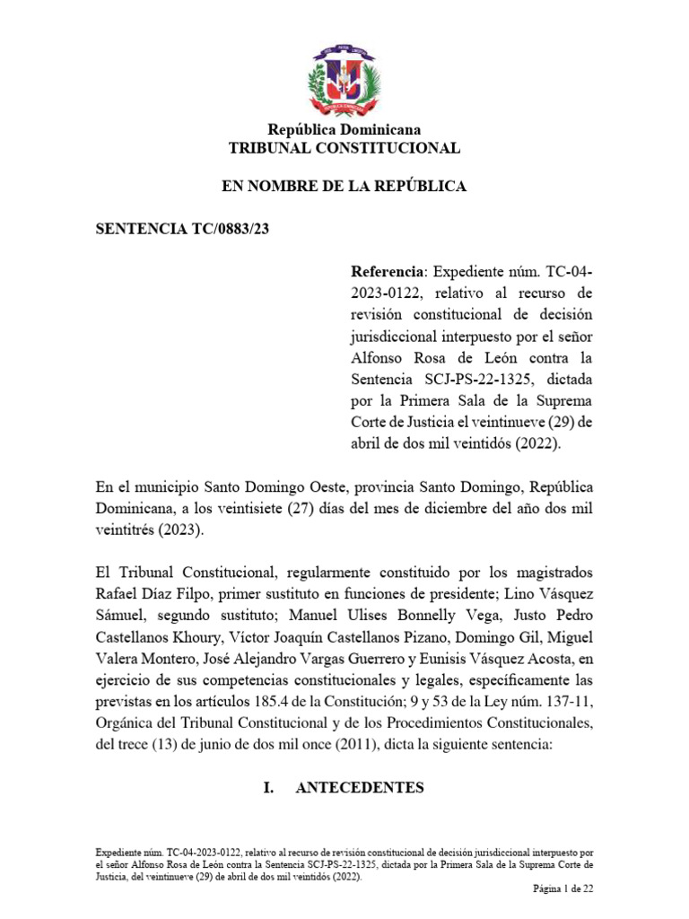 TC 0883 23 TC 04 2023 0122 | PDF | Judicaturas | Sentencia (ley)