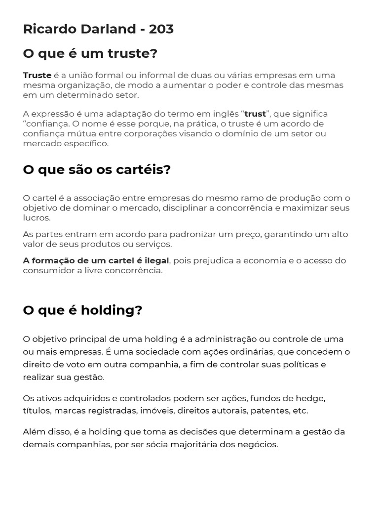 Truste, Cartel e Holding | PDF