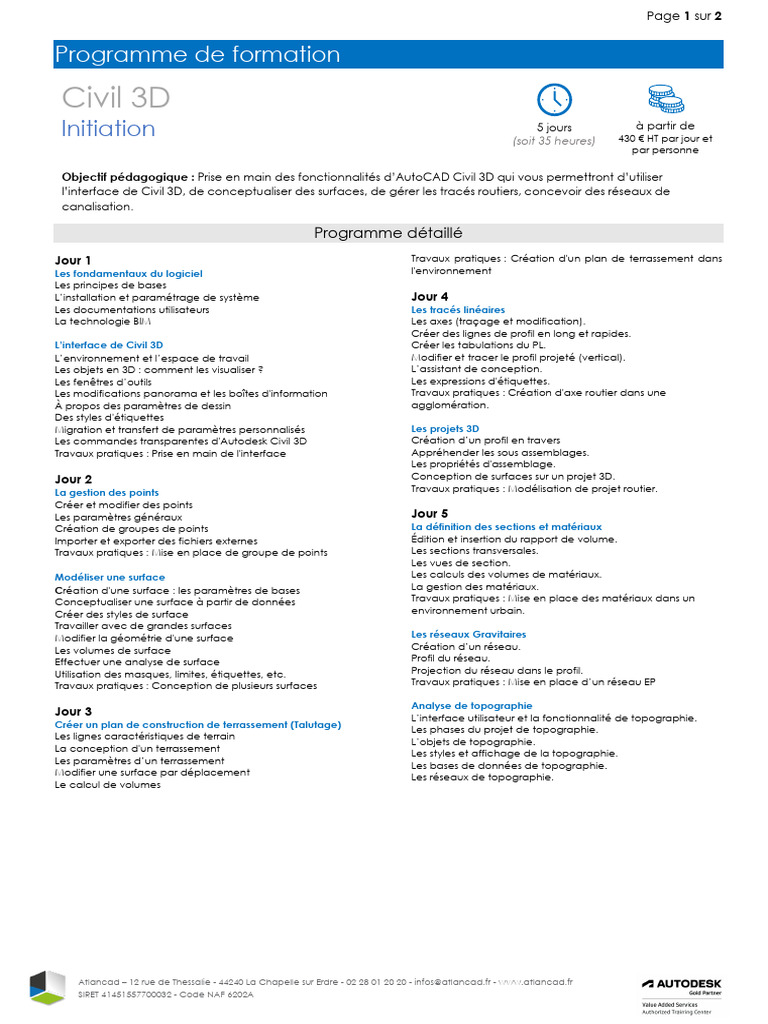 Formation Civil 3D : Initiation 5 jours | PDF | Informatique