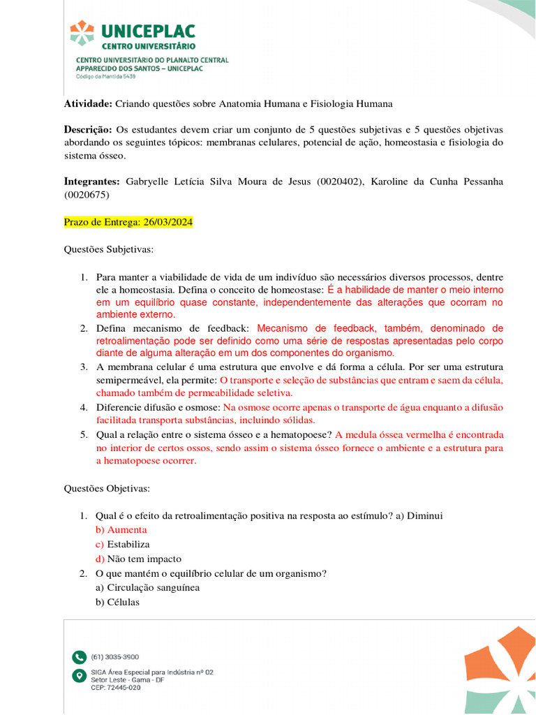 Atividade De Anatomia Pdf Corpo Humano Hematopoiese