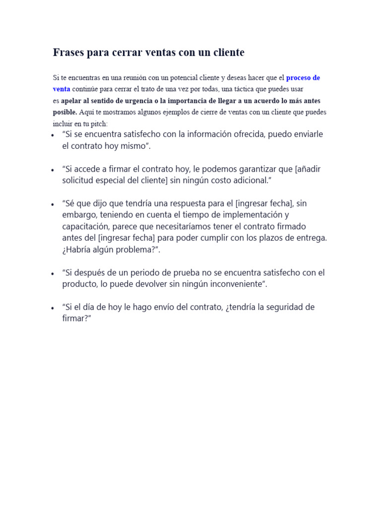 Frases para Cerrar Ventas Con Un Cliente | PDF | Negocios
