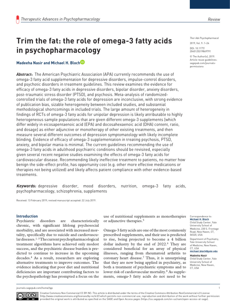 Omega-3 Fatty Acids in Psychiatry | PDF | Omega 3 Fatty Acid | Major ...
