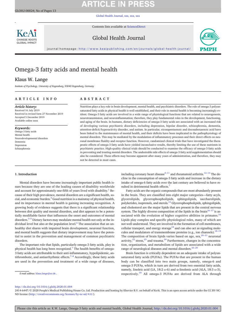 Omega-3 Fatty Acids & Mental Health | PDF | Omega 3 Fatty Acid ...