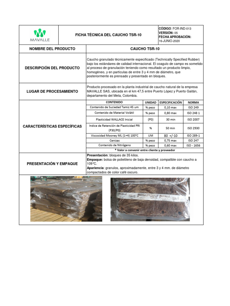 Ficha Técnica TSR 10 | PDF | El plastico | Materiales