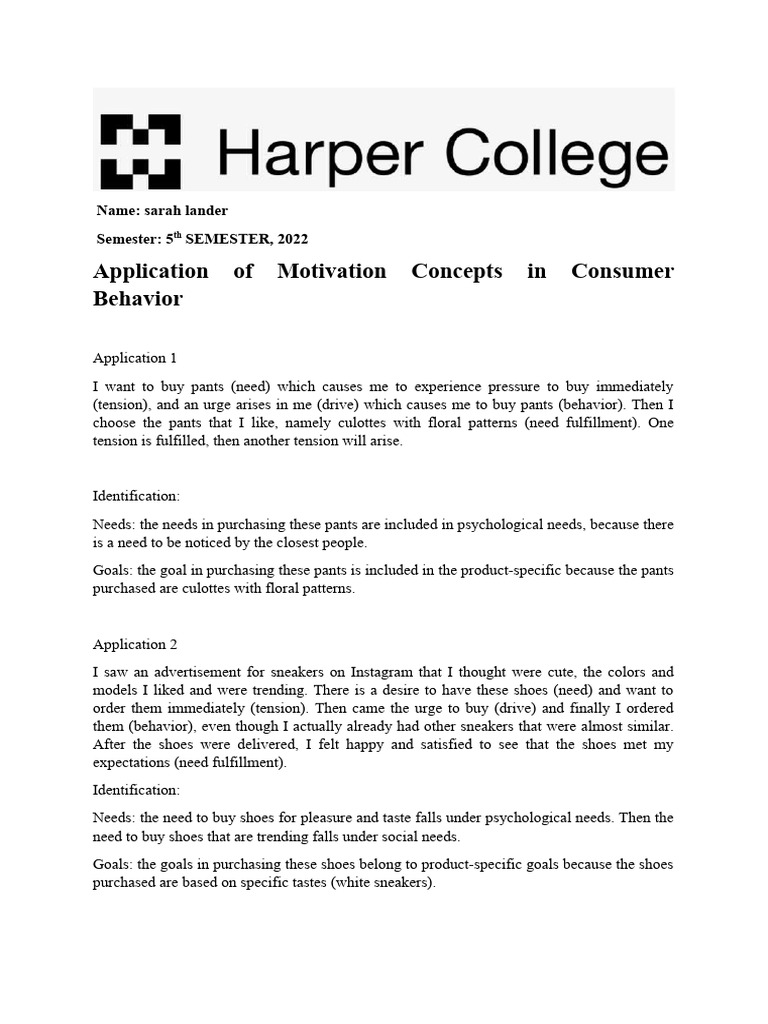 Application of motivation concepts in consumer behavior pdf