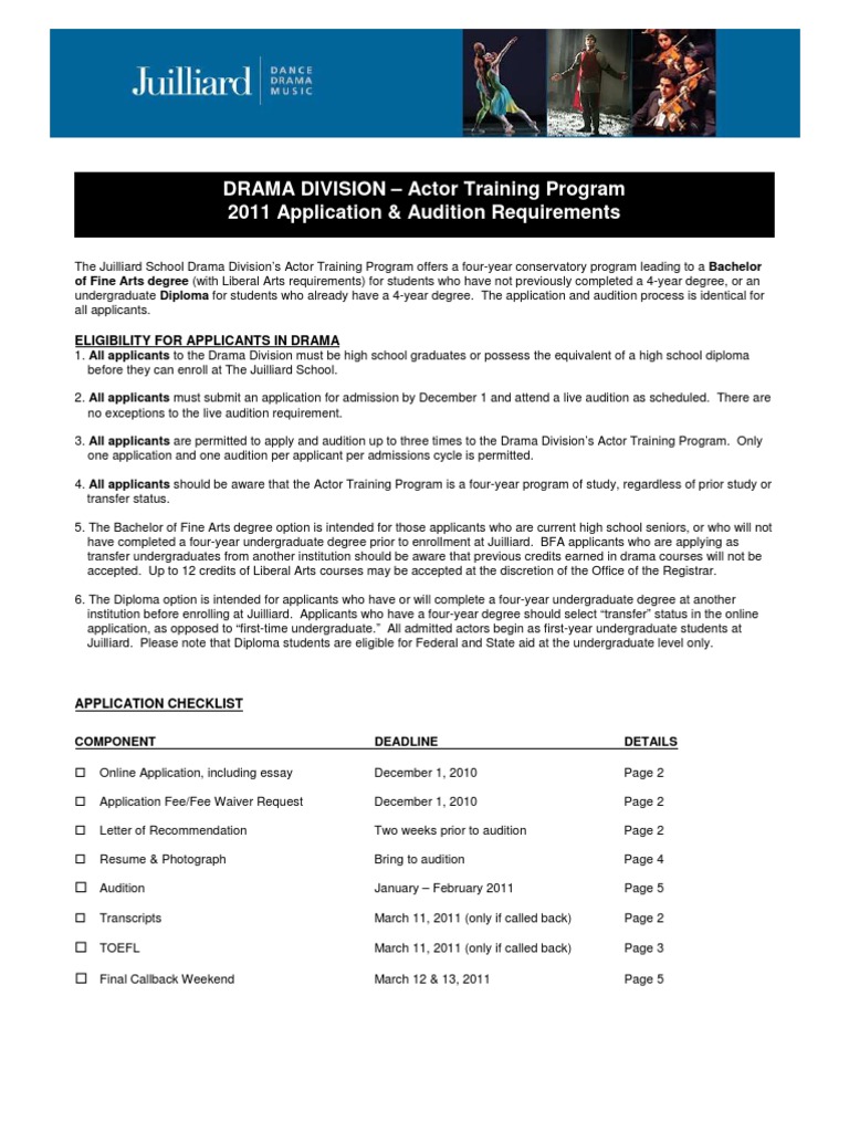 Juilliard Acting 2011 PDF Audition University And College Admission