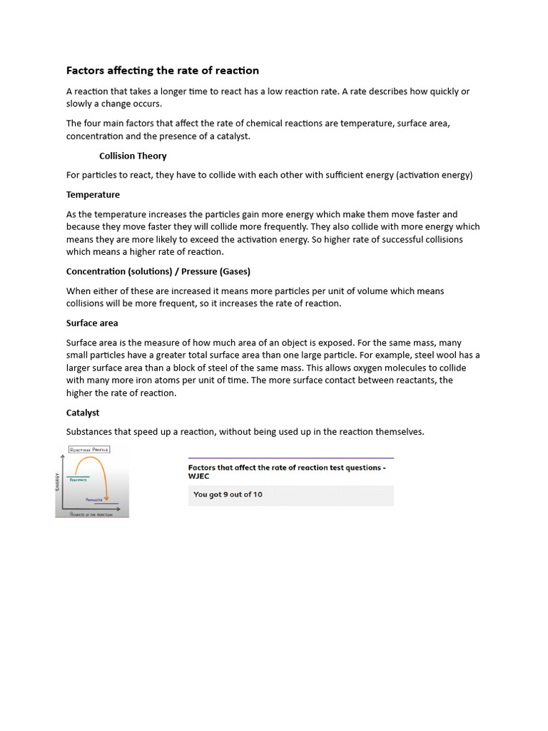 Factors Affecting The Rate of Reaction 07.07.23 | PDF