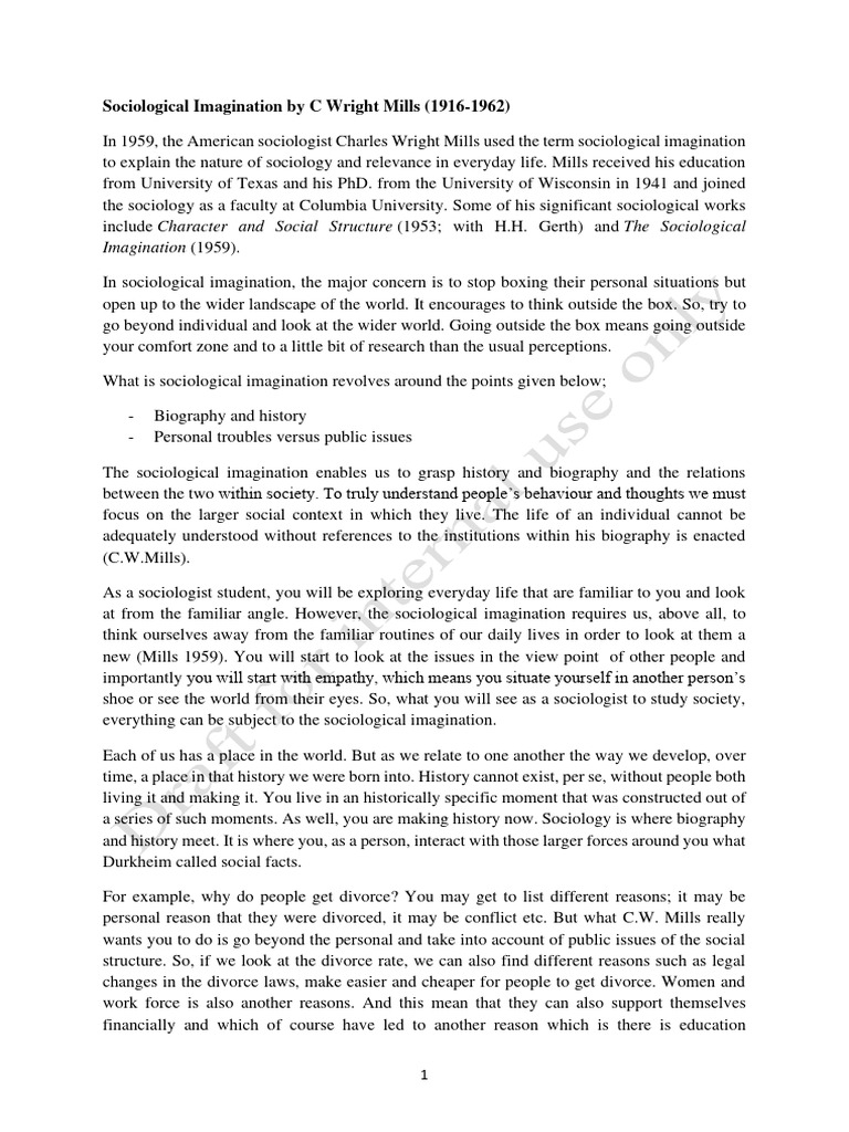 Sociological Imagination | PDF | Sociology | Coffee