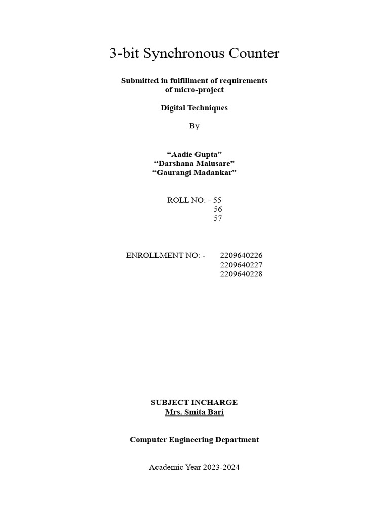 DTE - 3 Bit Synchronous Counter | PDF | Engineering | Digital Electronics