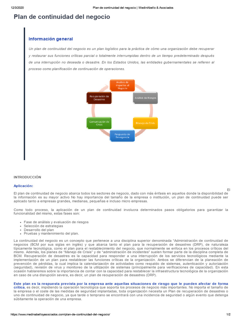 Plan de continuidad del negocio | PDF | Business