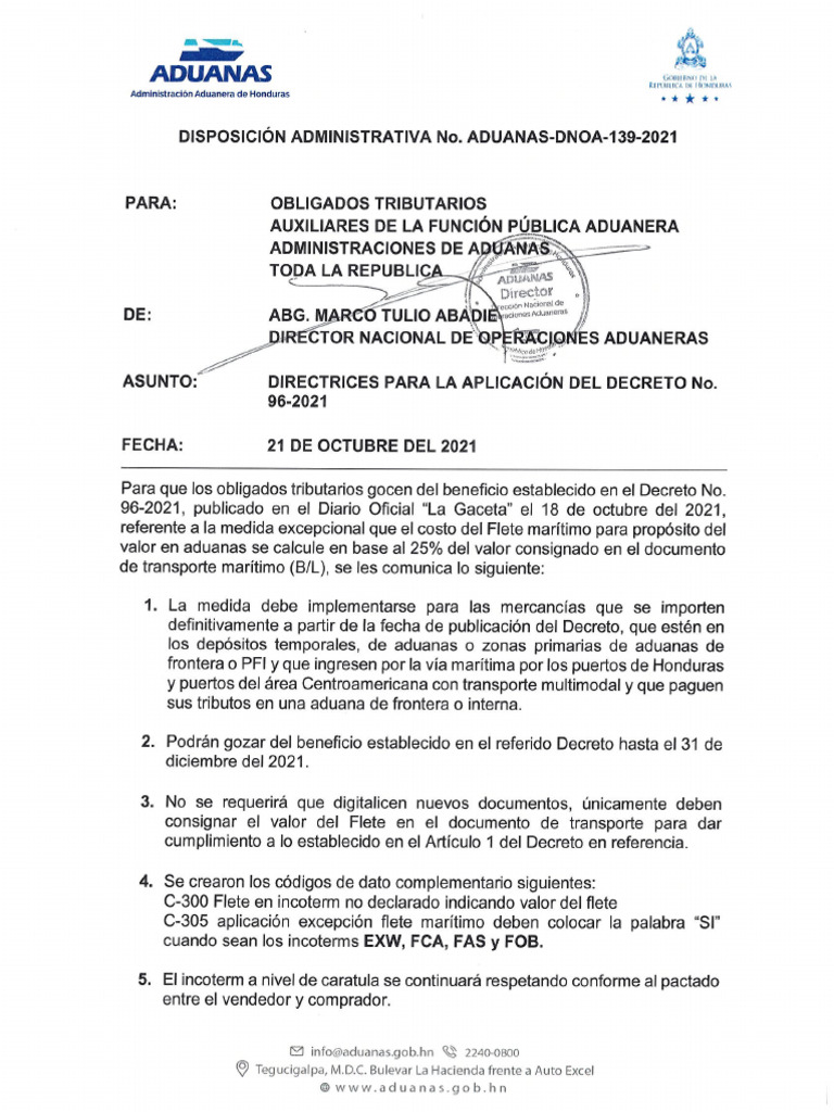 Aduanas Dnoa 139 2021 | PDF