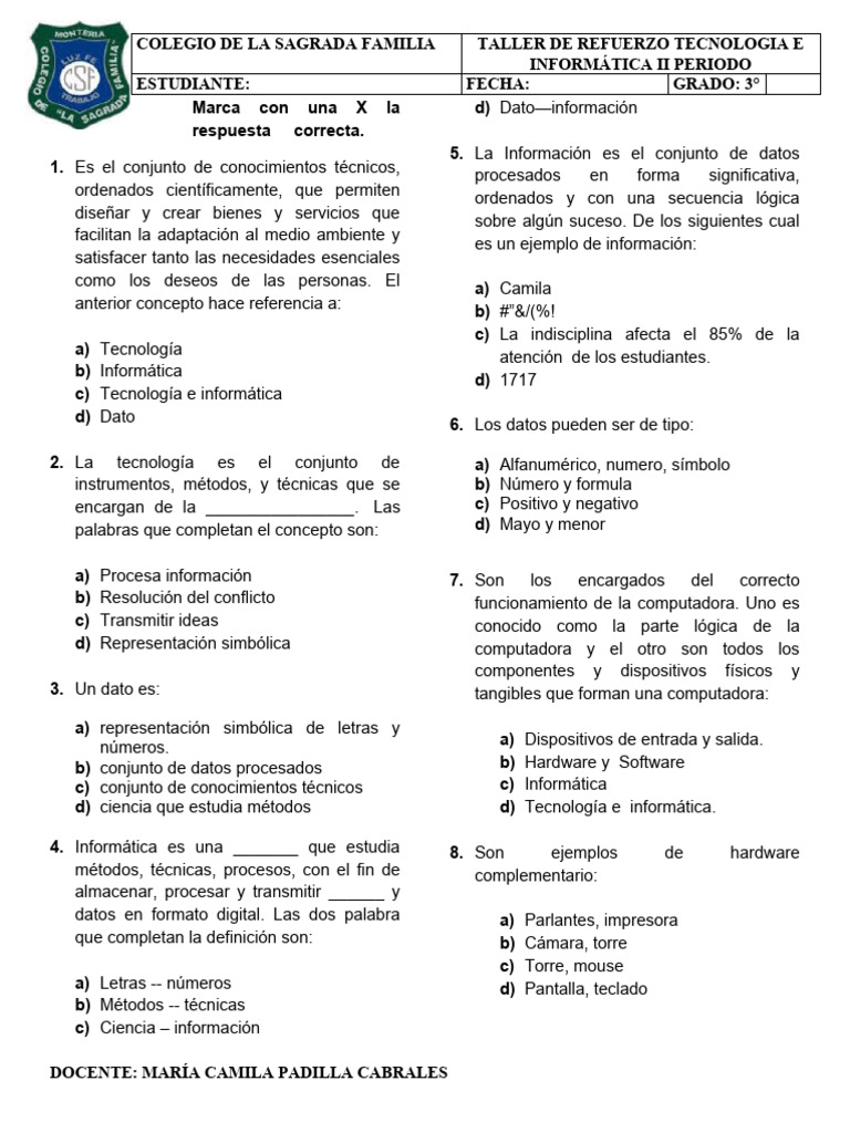 Taller de Refuerzo Iip-Grado 3 | PDF | Informática | Hardware de la ...