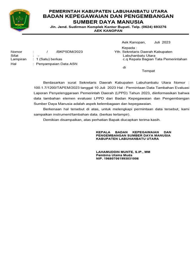 Penyampaian Data ASN untuk LPPD 2023 | PDF