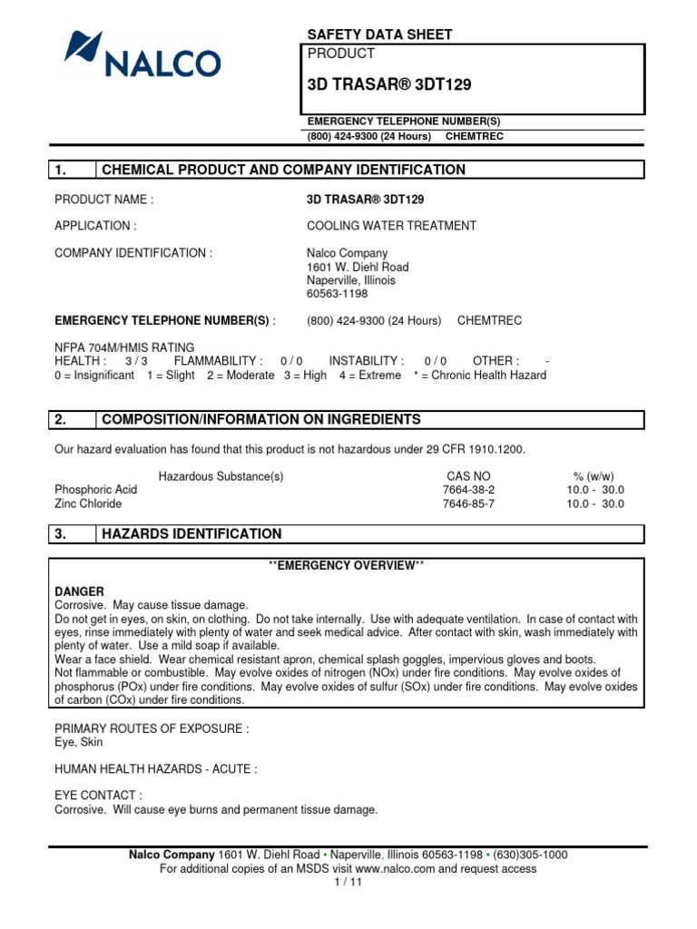 msds-nalco-3dt-129-pdf-fires-occupational-safety-and-health