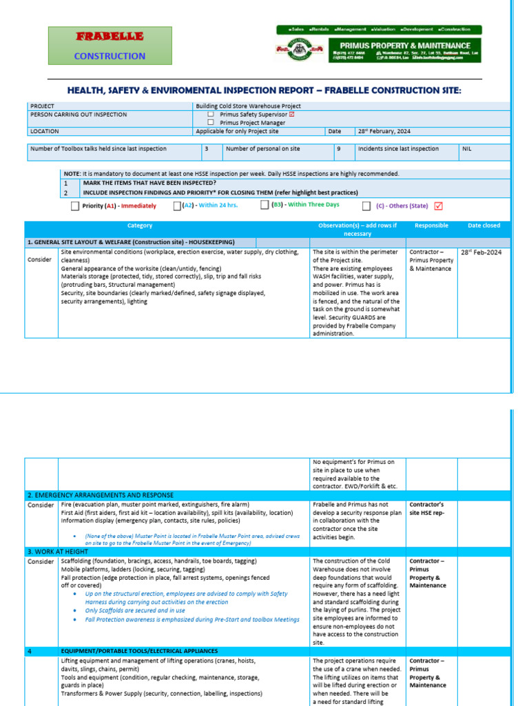 Weelky HSE Inspection Report 28-02-2024 | PDF | Waste Management | Waste