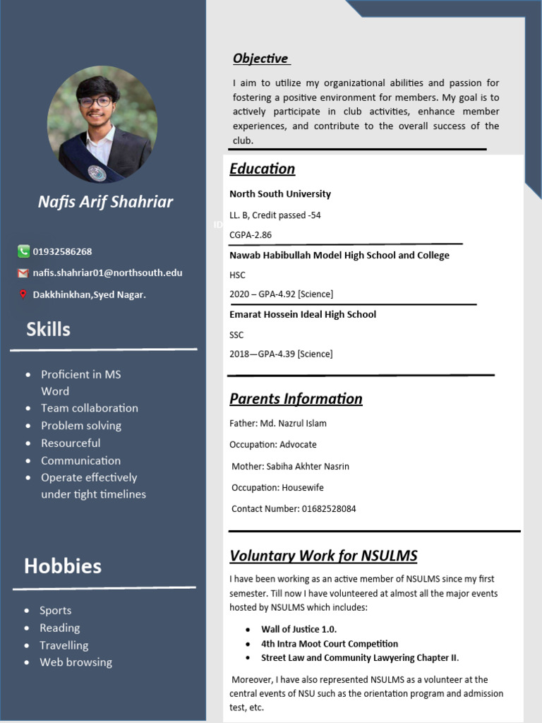 Nafis Arif Shahriar - Resume Overview | PDF