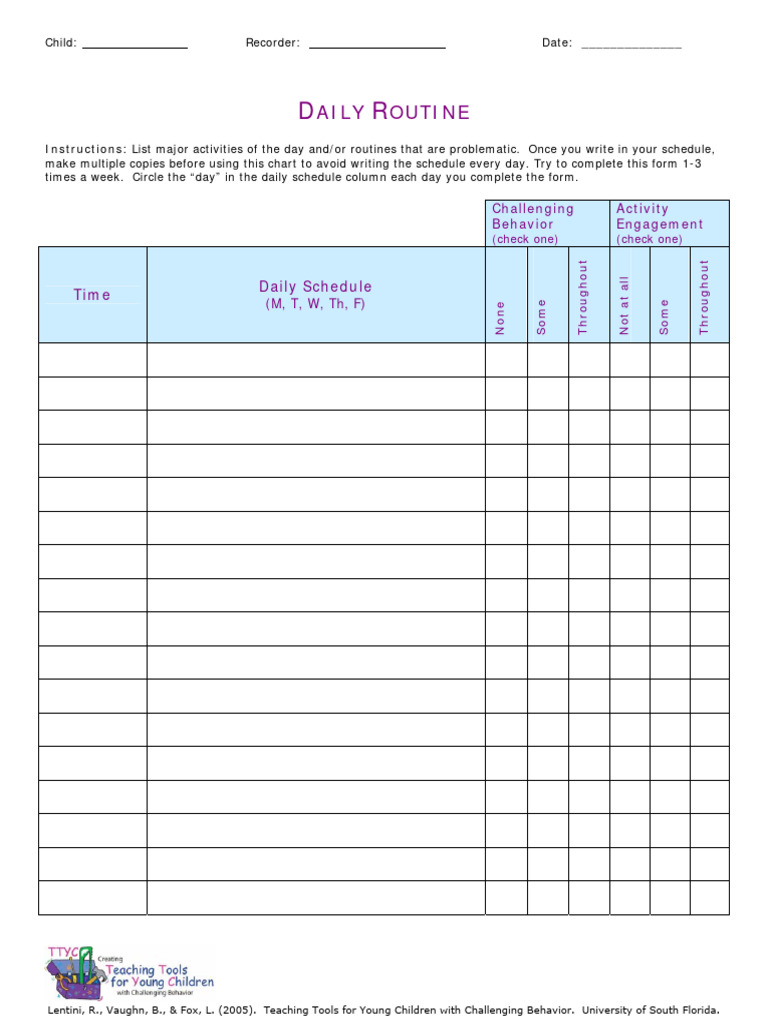 Daily Routine Tracker for Kids | PDF