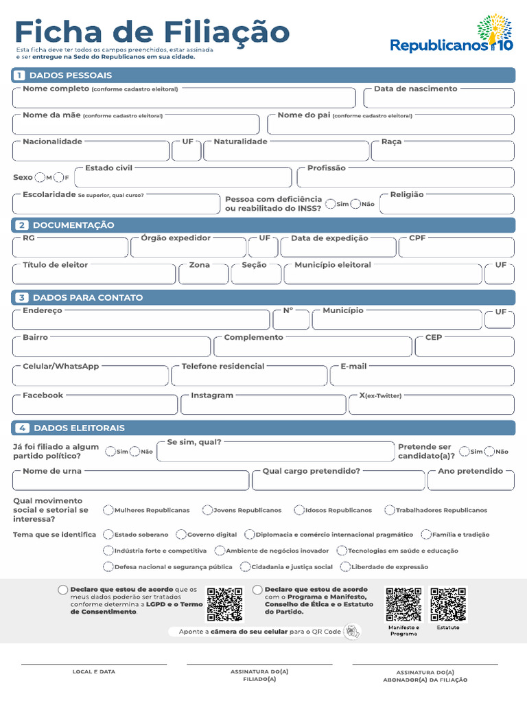 Ficha de Filiação do Republicanos | PDF
