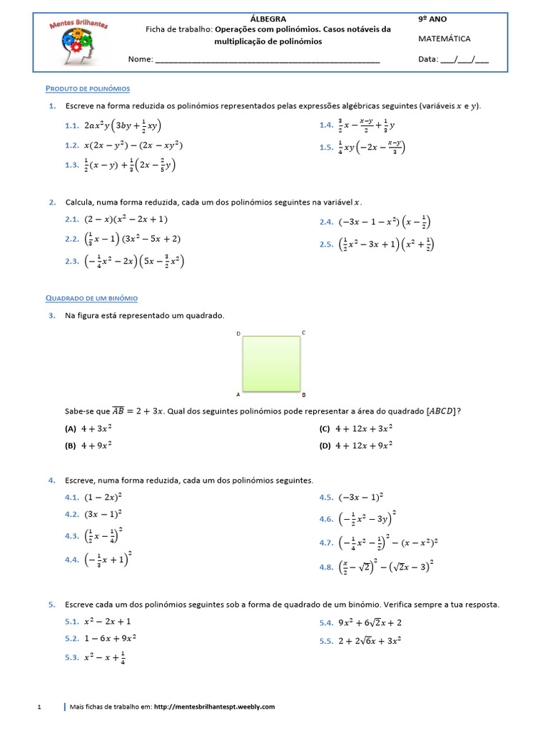 Casos Notáveis da Multiplicação | PDF | Geometria Elementar | Geometria ...