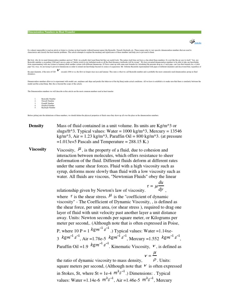 Dimension Less Numbers in Heat Transfer | PDF | Reynolds Number ...