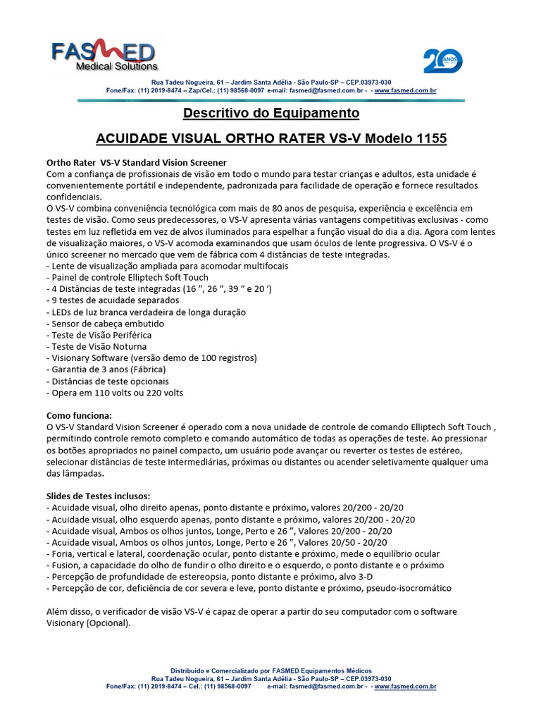 Acuidade Visual com Ortho Rater VS-V | PDF | Olho | Sistema visual
