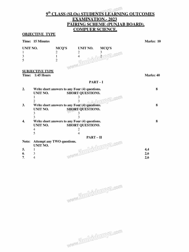 9th Class Computer Scheme | PDF