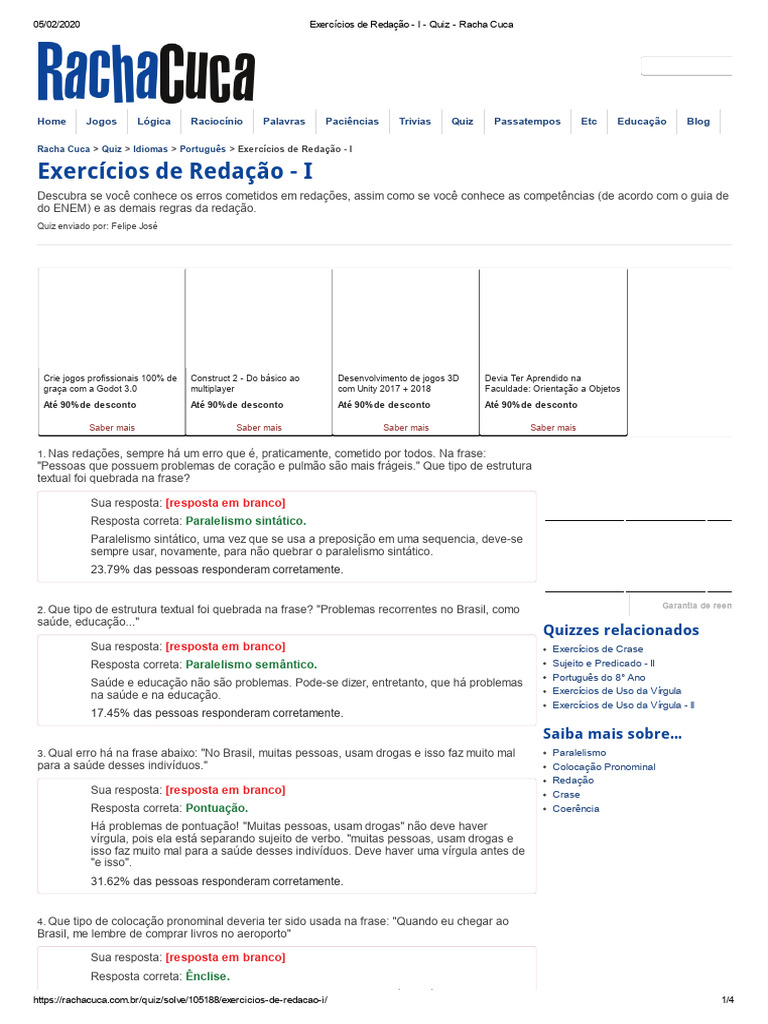 Quiz de Redação - Racha Cuca | PDF | Linguística