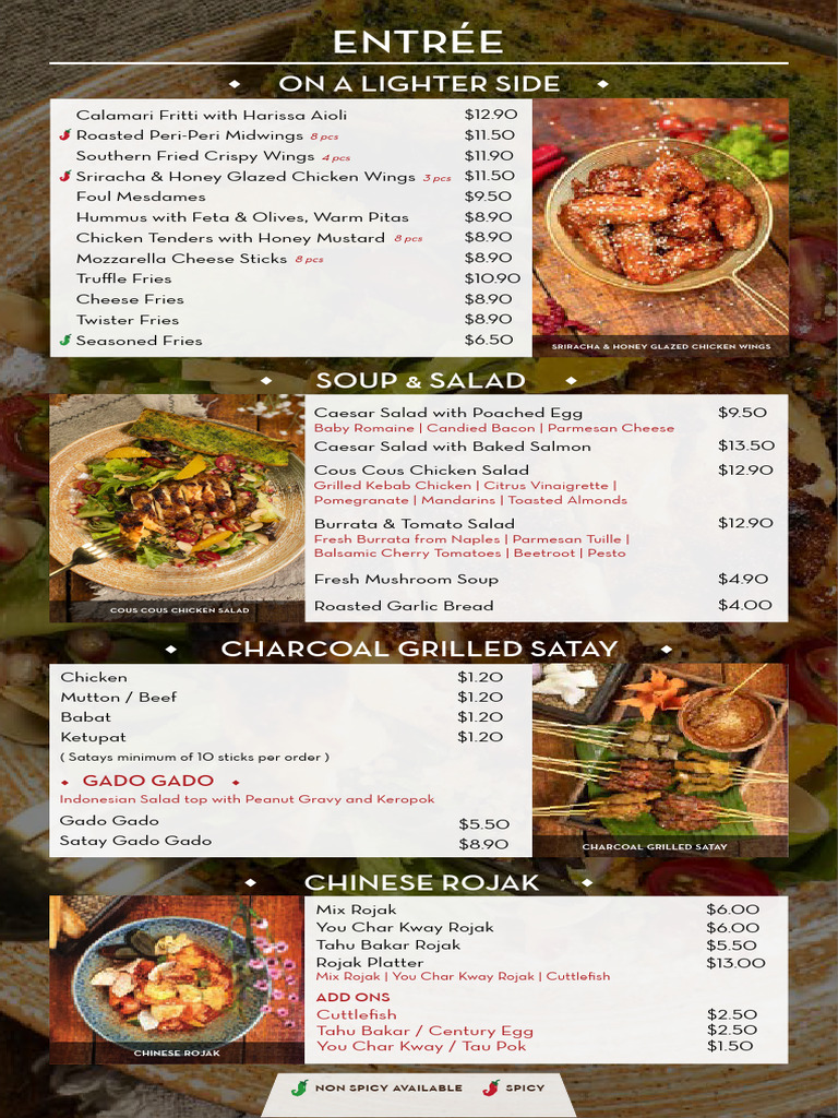 Spize Menu Highlights at Bedok | PDF | Hamburgers | Steak