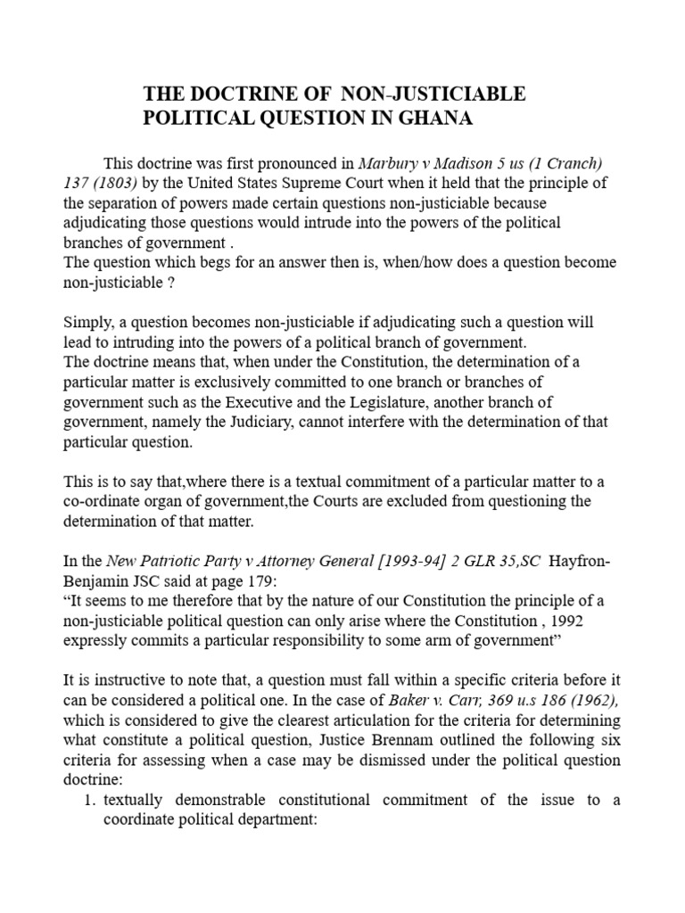 Non-Justiciable Political Questions in Ghana | PDF | Separation Of ...