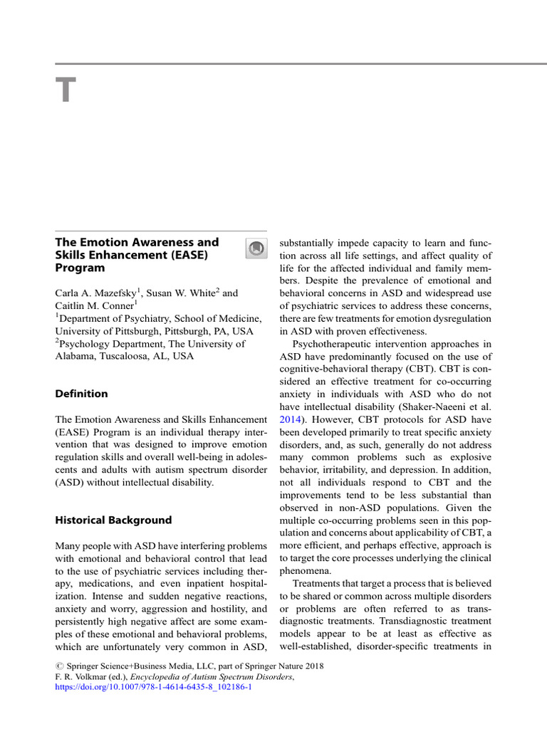 EASE Program for Emotion Regulation in ASD | PDF | Cognitive Behavioral ...