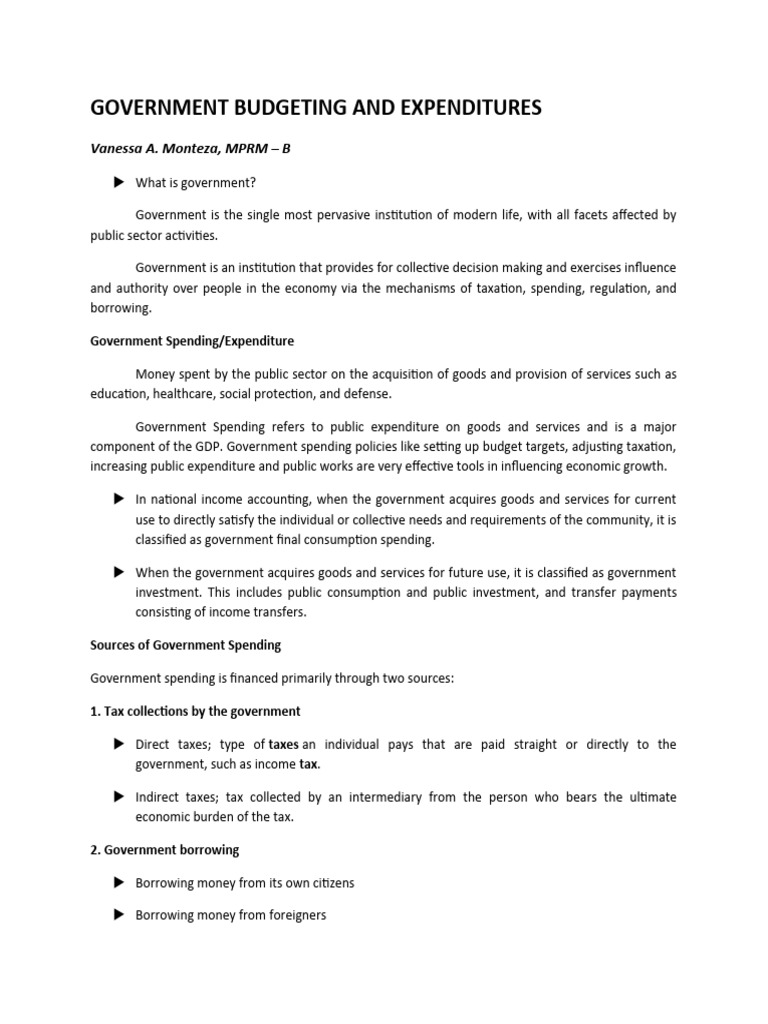 Government Budgeting and Spending Overview | PDF | Government Spending ...