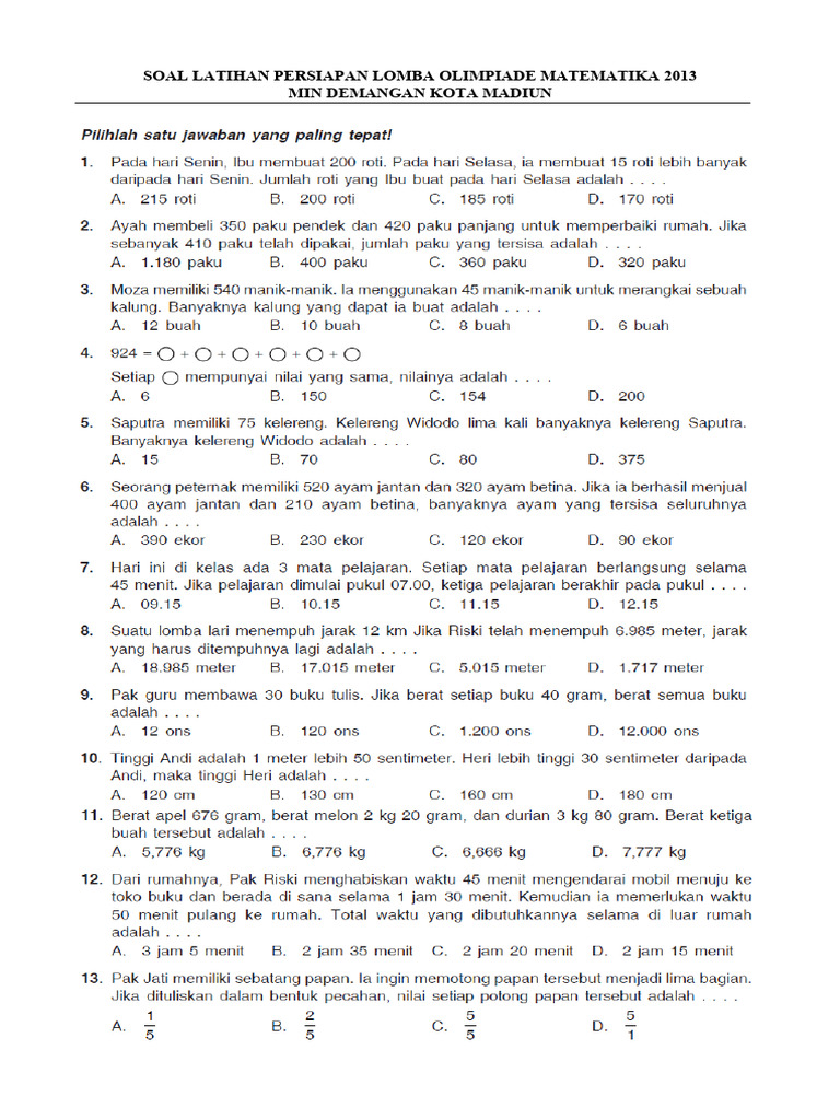 Latihan Soal Olimpiade 2 Pdf