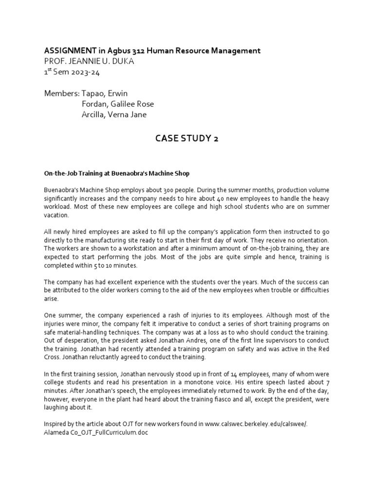 HRM Case Study | PDF | Employment | Occupational Safety And Health