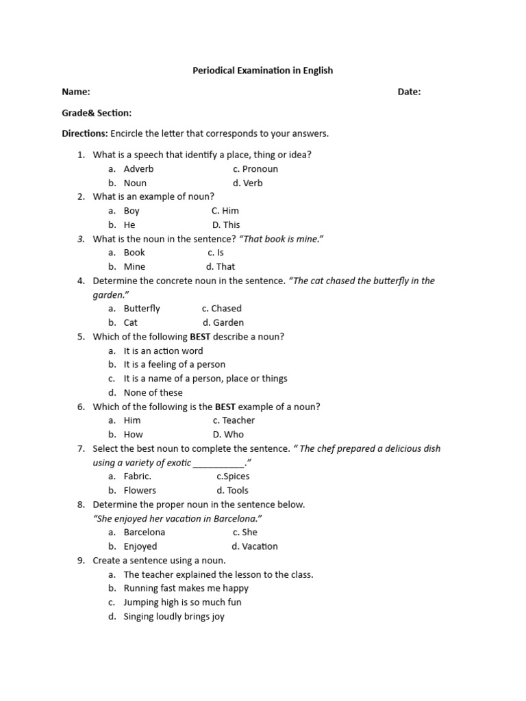 What Is The Noun in The Sentence? "That Book Is Mine." PDF Noun Verb