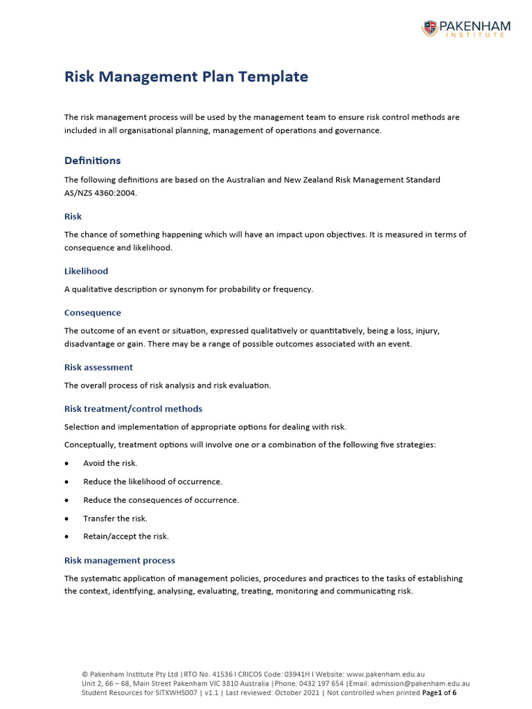 Risk Management Plan Template Guide | PDF | Risk | Risk Management