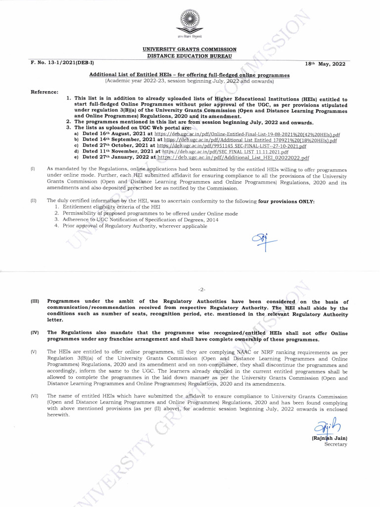 UGC Approved Online Programs 2022-23 | PDF | Business