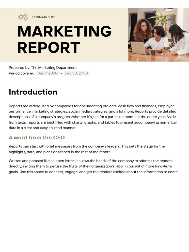 Prepared by The Marketing Department Period Covered | PDF | Marketing ...