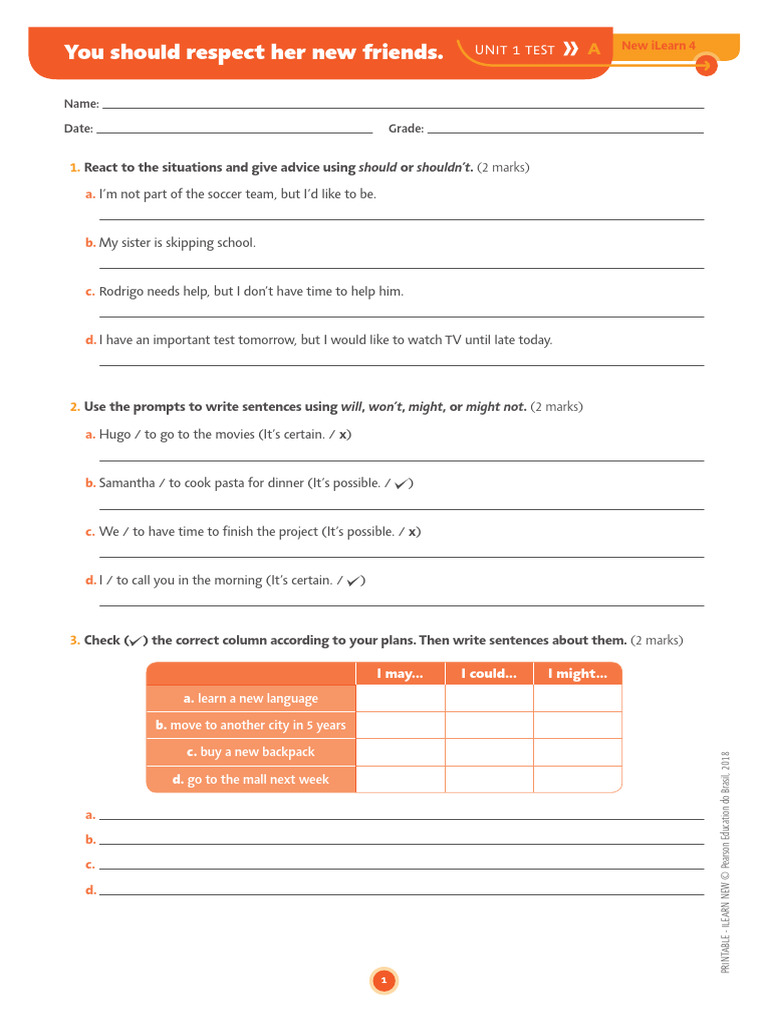 New iLearn 4 Unit 1 Test | PDF