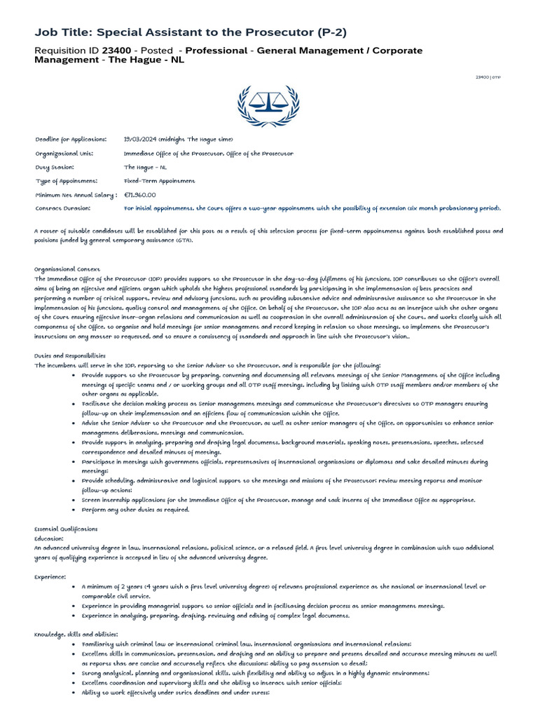 ICC Prosecutor Assistant Salary Details | PDF | International Criminal ...