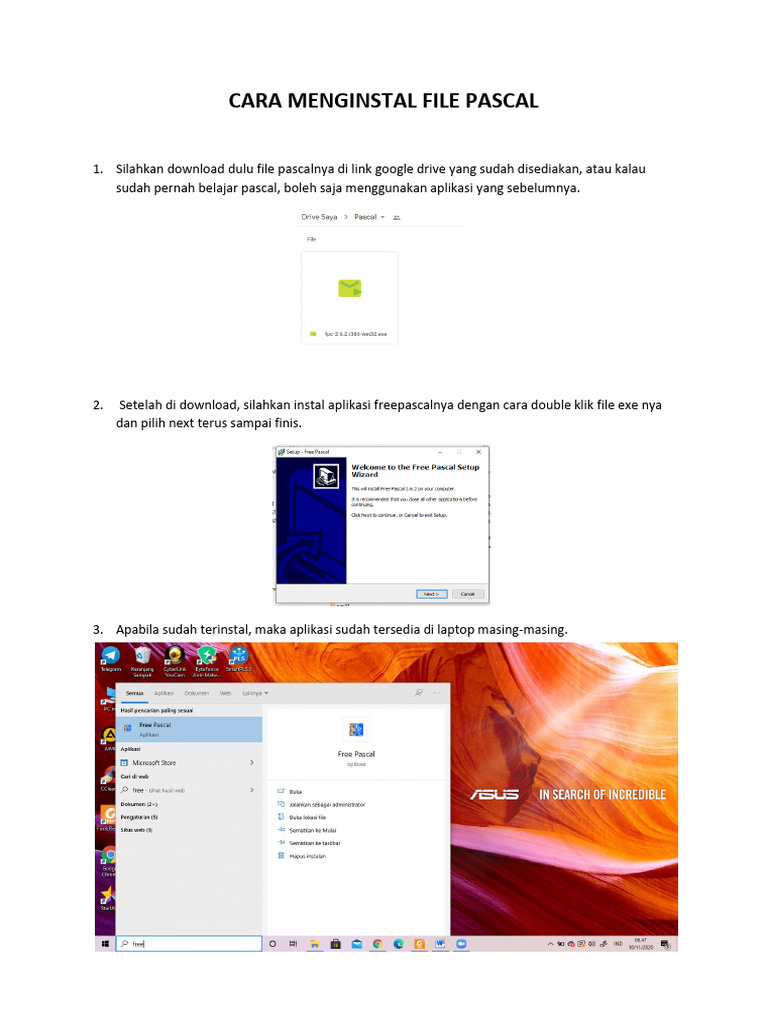 Instalasi Aplikasi Free Pascal di Laptop | PDF