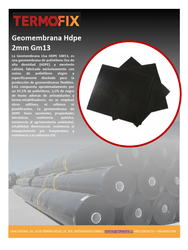 Geomembrana Hdpe 2mm Gm13 | PDF | Materiales